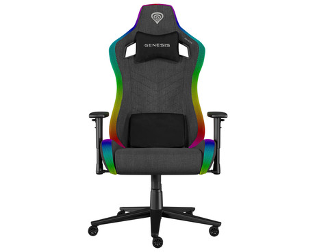 GENESIS TRIT 660 RGB gaming / pisarniški stol, ergonomski, nastavljiva višina / naklon, zibanje, 2x blazina, 2D nasloni za roke, RGB LED osvetlitev, kolesa CareGLide™, tkanina, do 150kg, siv