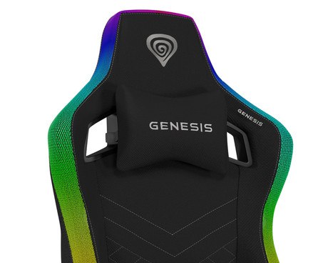 GENESIS TRIT 660 RGB gaming / pisarniški stol, ergonomski, nastavljiva višina / naklon, zibanje, 2x blazina, 2D nasloni za roke, RGB LED osvetlitev, kolesa CareGLide™, tkanina, do 150kg, črn