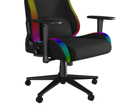 GENESIS TRIT 660 RGB gaming / pisarniški stol, ergonomski, nastavljiva višina / naklon, zibanje, 2x blazina, 2D nasloni za roke, RGB LED osvetlitev, kolesa CareGLide™, tkanina, do 150kg, črn