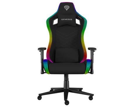 GENESIS TRIT 660 RGB gaming / pisarniški stol, ergonomski, nastavljiva višina / naklon, zibanje, 2x blazina, 2D nasloni za roke, RGB LED osvetlitev, kolesa CareGLide™, tkanina, do 150kg, črn