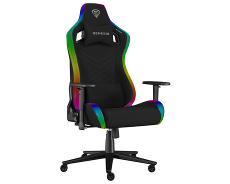 GENESIS TRIT 660 RGB gaming / pisarniški stol, ergonomski, nastavljiva višina / naklon, zibanje, 2x blazina, 2D nasloni za roke, RGB LED osvetlitev, kolesa CareGLide™, tkanina, do 150kg, črn
