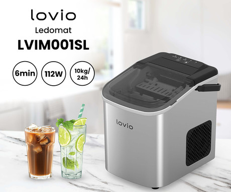 MANTA LOVIO LVIM001SL ledomat / naprava za izdelovanje ledu, 112W, 10kg/24ur, 1.1L rezervoar, S/L velikost kock, samodejno čiščenje, tiho delovanje, nerjaveče jeklo, +zajemalka, srebrn (Silver)