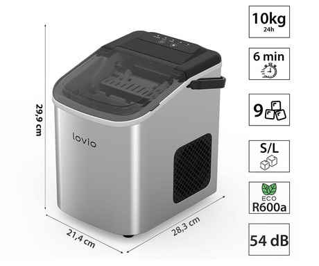MANTA LOVIO LVIM001SL ledomat / naprava za izdelovanje ledu, 112W, 10kg/24ur, 1.1L rezervoar, S/L velikost kock, samodejno čiščenje, tiho delovanje, nerjaveče jeklo, +zajemalka, srebrn (Silver)