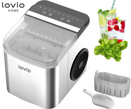 MANTA LOVIO LVIM002SL Crystal Ice Plus ledomat / naprava za izdelovanje ledu, 120W, 12kg/24ur, 1.3L rezervoar, 2 velikosti kock, samodejno čiščenje, tiho delovanje, nerjaveče jeklo, +zajemalka, srebrn