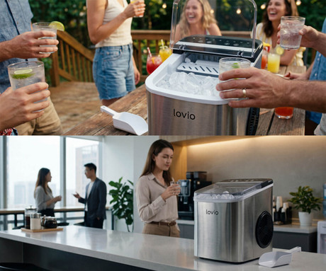 MANTA LOVIO LVIM002SL Crystal Ice Plus ledomat / naprava za izdelovanje ledu, 120W, 12kg/24ur, 1.3L rezervoar, 2 velikosti kock, samodejno čiščenje, tiho delovanje, nerjaveče jeklo, +zajemalka, srebrn