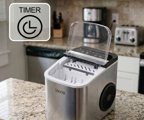 MANTA LOVIO LVIM002SL Crystal Ice Plus ledomat / naprava za izdelovanje ledu, 120W, 12kg/24ur, 1.3L rezervoar, 2 velikosti kock, samodejno čiščenje, tiho delovanje, nerjaveče jeklo, +zajemalka, srebrn