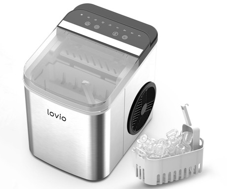 MANTA LOVIO LVIM002SL Crystal Ice Plus ledomat / naprava za izdelovanje ledu, 120W, 12kg/24ur, 1.3L rezervoar, 2 velikosti kock, samodejno čiščenje, tiho delovanje, nerjaveče jeklo, +zajemalka, srebrn