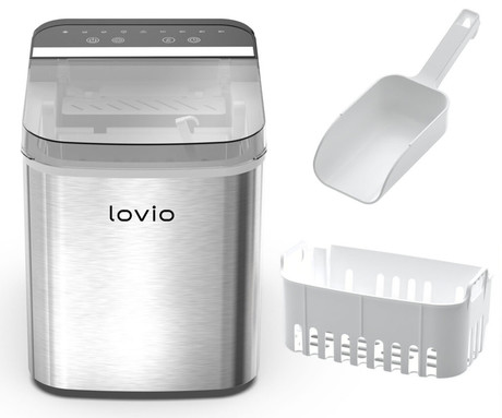 MANTA LOVIO LVIM002SL Crystal Ice Plus ledomat / naprava za izdelovanje ledu, 120W, 12kg/24ur, 1.3L rezervoar, 2 velikosti kock, samodejno čiščenje, tiho delovanje, nerjaveče jeklo, +zajemalka, srebrn