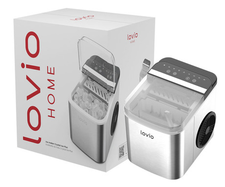 MANTA LOVIO LVIM002SL Crystal Ice Plus ledomat / naprava za izdelovanje ledu, 120W, 12kg/24ur, 1.3L rezervoar, 2 velikosti kock, samodejno čiščenje, tiho delovanje, nerjaveče jeklo, +zajemalka, srebrn