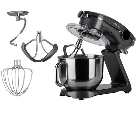 MANTA LOVIO LVSTM03P ChefMaster kuhinjski robot / mešalnik, 1800W moč, 6.5L posoda, 10 hitrosti, zaslon, Pulse funkcija, stepanje / mešanje / gnetenje, nerjaveče jeklo, +dodatki, siv (Titanium Gray)