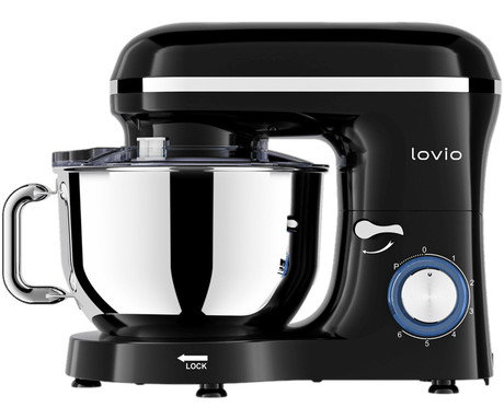 MANTA LOVIO LVSTM01 ChefAssistant kuhinjski robot / mešalnik, 1900W moč, 6.2L posoda, 6 hitrosti, Pulse funkcija, stepanje / mešanje / gnetenje, nerjaveče jeklo, +dodatki, črn (Premium Black)