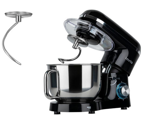 MANTA LOVIO LVSTM01 ChefAssistant kuhinjski robot / mešalnik, 1900W moč, 6.2L posoda, 6 hitrosti, Pulse funkcija, stepanje / mešanje / gnetenje, nerjaveče jeklo, +dodatki, črn (Premium Black)