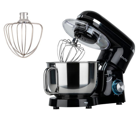 MANTA LOVIO LVSTM01 ChefAssistant kuhinjski robot / mešalnik, 1900W moč, 6.2L posoda, 6 hitrosti, Pulse funkcija, stepanje / mešanje / gnetenje, nerjaveče jeklo, +dodatki, črn (Premium Black)