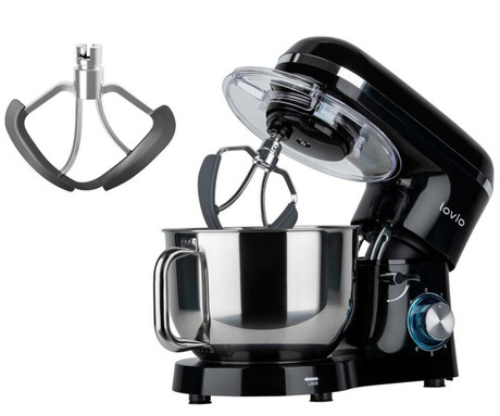 MANTA LOVIO LVSTM01 ChefAssistant kuhinjski robot / mešalnik, 1900W moč, 6.2L posoda, 6 hitrosti, Pulse funkcija, stepanje / mešanje / gnetenje, nerjaveče jeklo, +dodatki, črn (Premium Black)