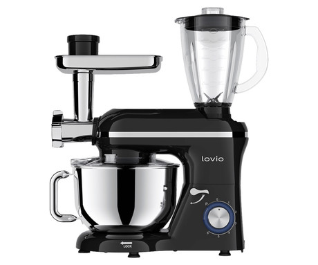 MANTA LOVIO LVSTM02P ChefAssistant Plus kuhinjski robot / mešalnik, 1900W moč, 6.2L posoda, 6 hitrosti, Pulse funkcija, stepanje / mešanje / gnetenje, nerjaveče jeklo, +dodatki, črn (Premium Black)