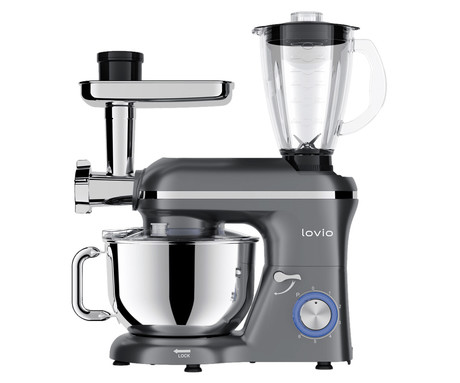 MANTA LOVIO LVSTM02P ChefAssistant Plus kuhinjski robot / mešalnik, 1900W moč, 6.2L posoda, 6 hitrosti, Pulse funkcija, stepanje / mešanje / gnetenje, nerjaveče jeklo, +dodatki, siv (Titanium Gray)