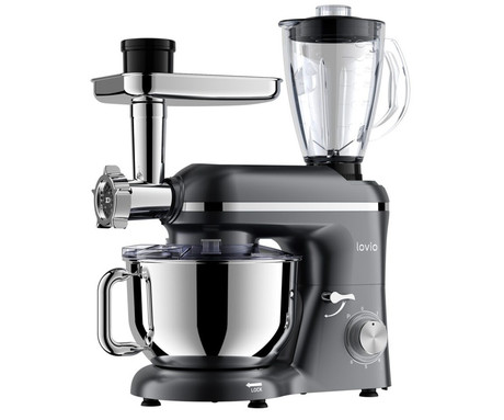 MANTA LOVIO LVSTM02P ChefAssistant Plus kuhinjski robot / mešalnik, 1900W moč, 6.2L posoda, 6 hitrosti, Pulse funkcija, stepanje / mešanje / gnetenje, nerjaveče jeklo, +dodatki, siv (Titanium Gray)