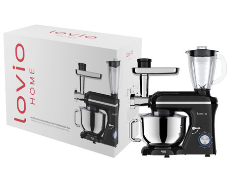 MANTA LOVIO LVSTM02P ChefAssistant Plus kuhinjski robot / mešalnik, 1900W moč, 6.2L posoda, 6 hitrosti, Pulse funkcija, stepanje / mešanje / gnetenje, nerjaveče jeklo, +dodatki, siv (Titanium Gray)