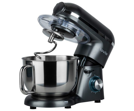 MANTA LOVIO LVSTM02P ChefAssistant Plus kuhinjski robot / mešalnik, 1900W moč, 6.2L posoda, 6 hitrosti, Pulse funkcija, stepanje / mešanje / gnetenje, nerjaveče jeklo, +dodatki, siv (Titanium Gray)