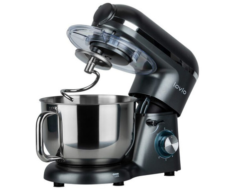 MANTA LOVIO LVSTM02P ChefAssistant Plus kuhinjski robot / mešalnik, 1900W moč, 6.2L posoda, 6 hitrosti, Pulse funkcija, stepanje / mešanje / gnetenje, nerjaveče jeklo, +dodatki, siv (Titanium Gray)