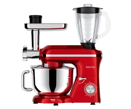 MANTA LOVIO LVSTM02P ChefAssistant Plus kuhinjski robot / mešalnik, 1900W moč, 6.2L posoda, 6 hitrosti, Pulse funkcija, stepanje / mešanje / gnetenje, nerjaveče jeklo, +dodatki, rdeč (Velvet Red)