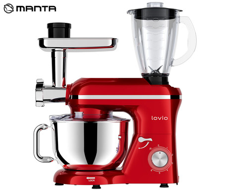 MANTA LOVIO LVSTM02P ChefAssistant Plus kuhinjski robot / mešalnik, 1900W moč, 6.2L posoda, 6 hitrosti, Pulse funkcija, stepanje / mešanje / gnetenje, nerjaveče jeklo, +dodatki, rdeč (Velvet Red)