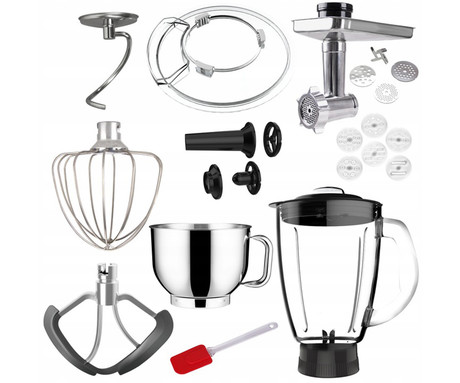 MANTA LOVIO LVSTM02P ChefAssistant Plus kuhinjski robot / mešalnik, 1900W moč, 6.2L posoda, 6 hitrosti, Pulse funkcija, stepanje / mešanje / gnetenje, nerjaveče jeklo, +dodatki, rdeč (Velvet Red)