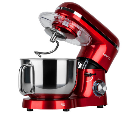 MANTA LOVIO LVSTM02P ChefAssistant Plus kuhinjski robot / mešalnik, 1900W moč, 6.2L posoda, 6 hitrosti, Pulse funkcija, stepanje / mešanje / gnetenje, nerjaveče jeklo, +dodatki, rdeč (Velvet Red)