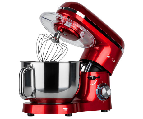 MANTA LOVIO LVSTM02P ChefAssistant Plus kuhinjski robot / mešalnik, 1900W moč, 6.2L posoda, 6 hitrosti, Pulse funkcija, stepanje / mešanje / gnetenje, nerjaveče jeklo, +dodatki, rdeč (Velvet Red)