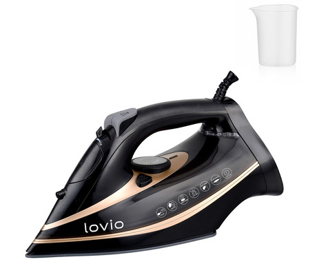 MANTA LOVIO LVSA001 parni likalnik, 2400W moč, 380ml rezervoar za vodo, keramična plošča, Auto-Steam sistem, Self-Clean funkcija, nastavljiva temperatura / para, pršenje, črn (Premium Black)