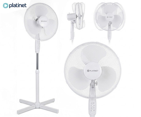 PLATINET PSF1616 ventilator, 16" (41cm), 40W moč, 3 lopatice, samostoječ, MESH zaščitna mreža, robustna konstrukcija, nizka poraba energije, tiho delovanje, kovina, 120x60x60cm, bel