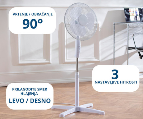 PLATINET PSF1616 ventilator, 16" (41cm), 40W moč, 3 lopatice, samostoječ, MESH zaščitna mreža, robustna konstrukcija, nizka poraba energije, tiho delovanje, kovina, 120x60x60cm, bel