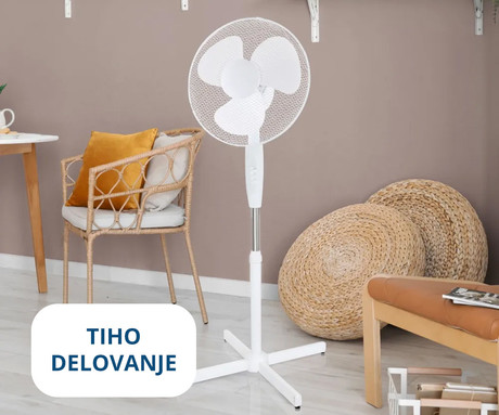 PLATINET PSF1616 ventilator, 16" (41cm), 40W moč, 3 lopatice, samostoječ, MESH zaščitna mreža, robustna konstrukcija, nizka poraba energije, tiho delovanje, kovina, 120x60x60cm, bel