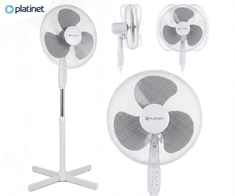 PLATINET PSF1616 ventilator, 16" (41cm), 40W moč, 3 lopatice, samostoječ, MESH zaščitna mreža, robustna konstrukcija, nizka poraba energije, tiho delovanje, kovina, 120x60x60cm, sivo-bel