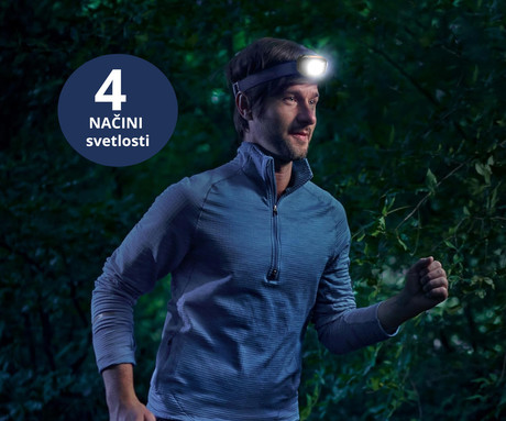 PLATINET PHL2882 naglavna LED svetilka, 3W moč, 270 lumnov, 1200mAh polnilna baterija, 4 načini delovanja, IP20 odpornost, upravljanje z gumbi / kretnjami, +naglavni trak, črno-oranžna