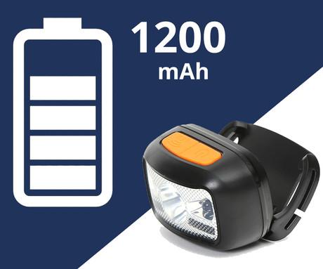 PLATINET PHL2882 naglavna LED svetilka, 3W moč, 270 lumnov, 1200mAh polnilna baterija, 4 načini delovanja, IP20 odpornost, upravljanje z gumbi / kretnjami, +naglavni trak, črno-oranžna
