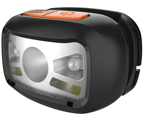 PLATINET PHL2882 naglavna LED svetilka, 3W moč, 270 lumnov, 1200mAh polnilna baterija, 4 načini delovanja, IP20 odpornost, upravljanje z gumbi / kretnjami, +naglavni trak, črno-oranžna