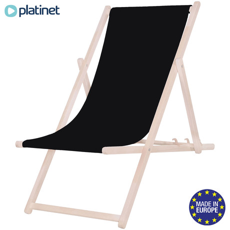 PLATINET PSW leseni ležalnik, MADE in EU, 3 stopnje nastavitve, zložljiva oblika, ultra lahka teža, zaščita pred nenamernim zlaganjem, bukov les, UV & vodoodporna tkanina, črn