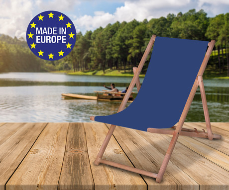 PLATINET PSW leseni ležalnik, MADE in EU, 3 stopnje nastavitve, zložljiva oblika, ultra lahka teža, zaščita pred nenamernim zlaganjem, bukov les, UV & vodoodporna tkanina, moder