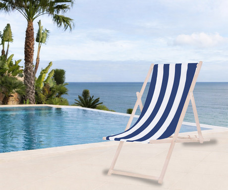 PLATINET PSW leseni ležalnik, MADE in EU, 3 stopnje nastavitve, zložljiva oblika, ultra lahka teža, zaščita pred nenamernim zlaganjem, bukov les, UV & vodoodporna tkanina, modro-bel