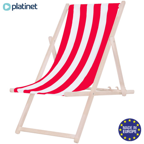 PLATINET PSW leseni ležalnik, MADE in EU, 3 stopnje nastavitve, zložljiva oblika, ultra lahka teža, zaščita pred nenamernim zlaganjem, bukov les, UV & vodoodporna tkanina, rdeče-bel