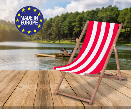 PLATINET PSW leseni ležalnik, MADE in EU, 3 stopnje nastavitve, zložljiva oblika, ultra lahka teža, zaščita pred nenamernim zlaganjem, bukov les, UV & vodoodporna tkanina, rdeče-bel