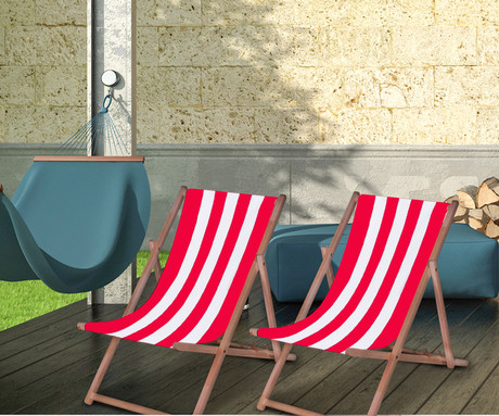 PLATINET PSW leseni ležalnik, MADE in EU, 3 stopnje nastavitve, zložljiva oblika, ultra lahka teža, zaščita pred nenamernim zlaganjem, bukov les, UV & vodoodporna tkanina, rdeče-bel