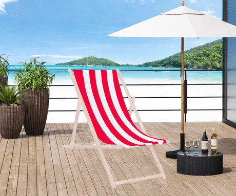 PLATINET PSW leseni ležalnik, MADE in EU, 3 stopnje nastavitve, zložljiva oblika, ultra lahka teža, zaščita pred nenamernim zlaganjem, bukov les, UV & vodoodporna tkanina, rdeče-bel
