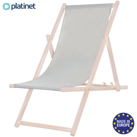 PLATINET PSW leseni ležalnik, MADE in EU, 3 stopnje nastavitve, zložljiva oblika, ultra lahka teža, zaščita pred nenamernim zlaganjem, bukov les, UV & vodoodporna tkanina, sivo-bež