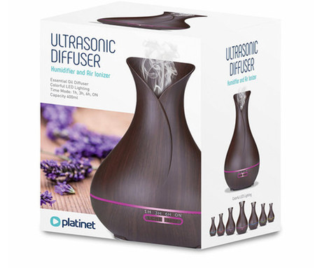 Platinet PADYM010DW vlažilec zraka in razpršilec eteričnih olj, LED osvetlitev v 7. barvah, timer, temna imitacija lesa