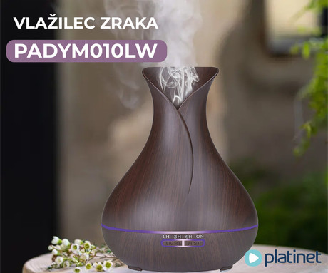 Platinet PADYM010DW vlažilec zraka in razpršilec eteričnih olj, LED osvetlitev v 7. barvah, timer, temna imitacija lesa