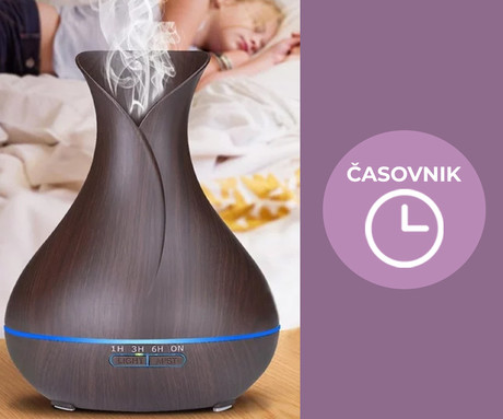 Platinet PADYM010DW vlažilec zraka in razpršilec eteričnih olj, LED osvetlitev v 7. barvah, timer, temna imitacija lesa