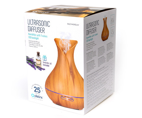 Platinet PADYM010LW vlažilec zraka in razpršilec eteričnih olj, LED osvetlitev v 7. barvah, timer, svetla imitacija lesa