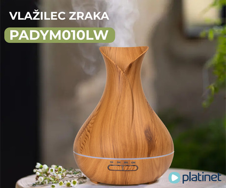 Platinet PADYM010LW vlažilec zraka in razpršilec eteričnih olj, LED osvetlitev v 7. barvah, timer, svetla imitacija lesa